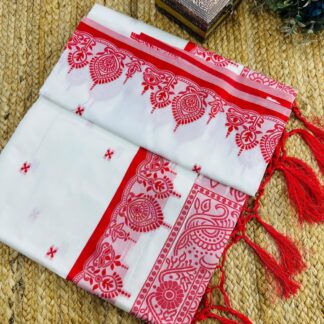 Bengali Traditional Sarees -White&Red