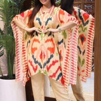 Crape Silk Premium Printed Kaftan Cordset Pattern Kurti